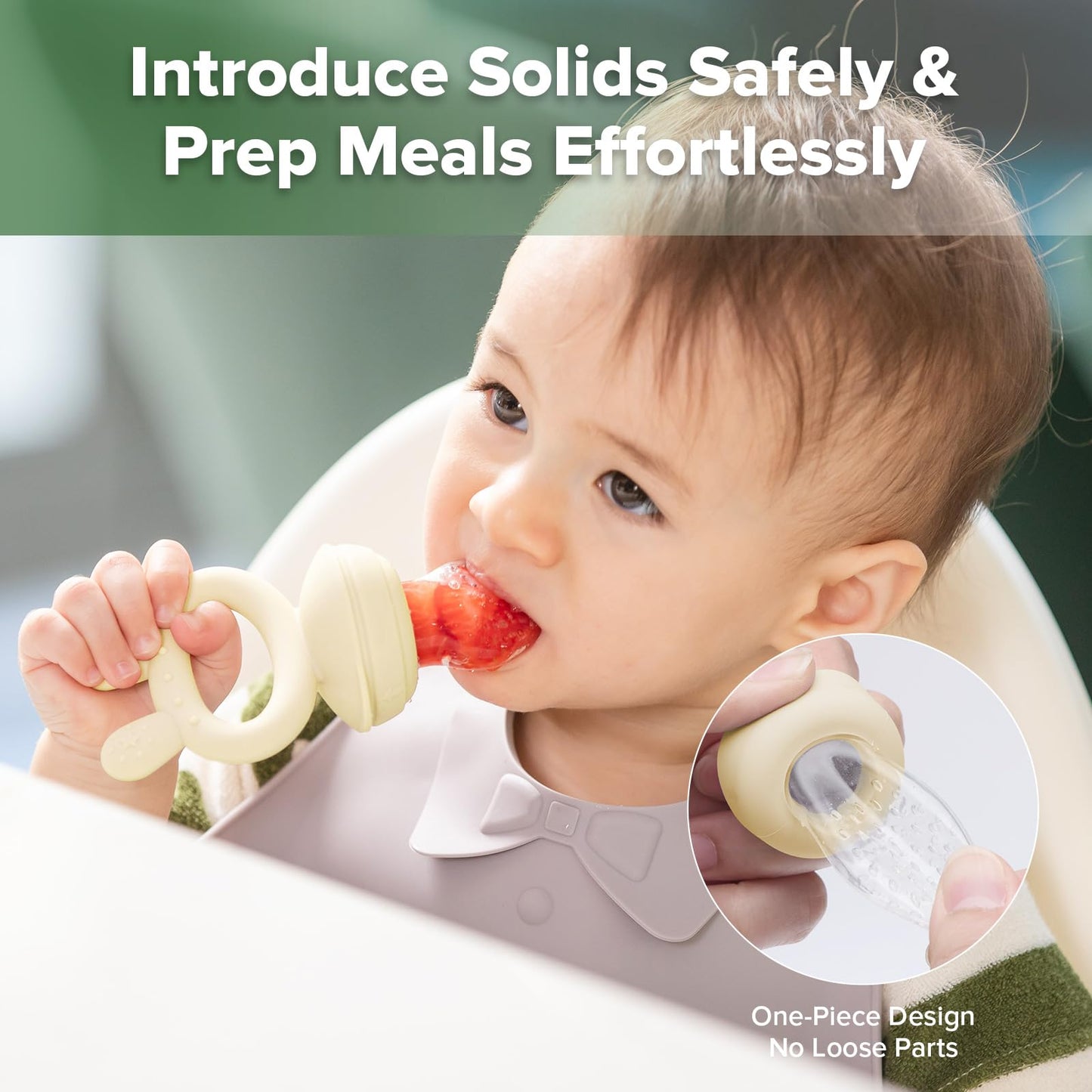 Haakaa Baby Fruit Food Feeder & Mini Freezer Nibble Tray Combo, Breastmilk Popsicle Molds for Baby Cooling Relief, BPA Free Silicone Feeder for Safe Infant Self Feeding, 4 Month+ (Oat)