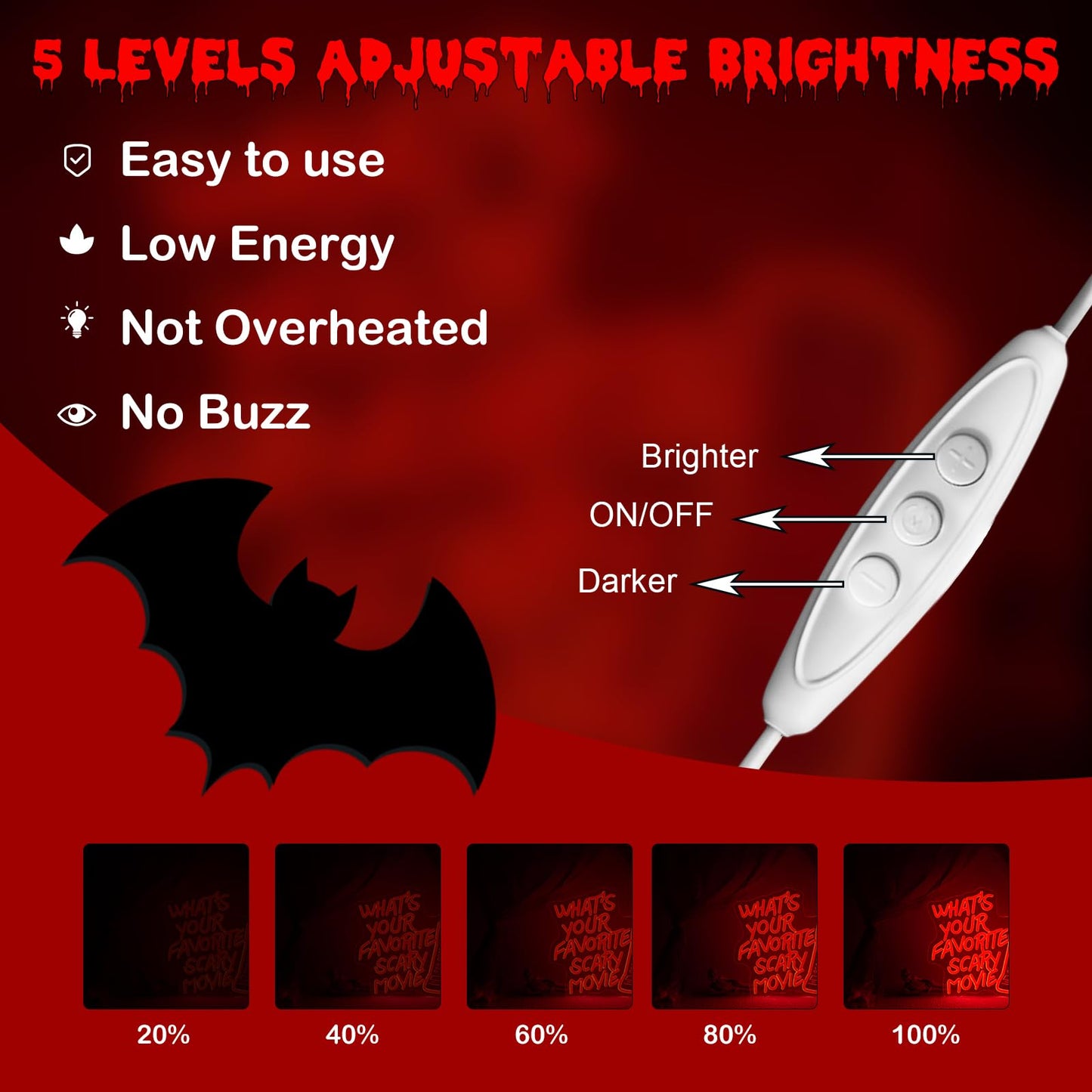 What’s Your Favorite Scary Movie Neon Sign – Red LED Wall Light with Retro Phone Design – Horror Movie Night & Halloween Party Décor
