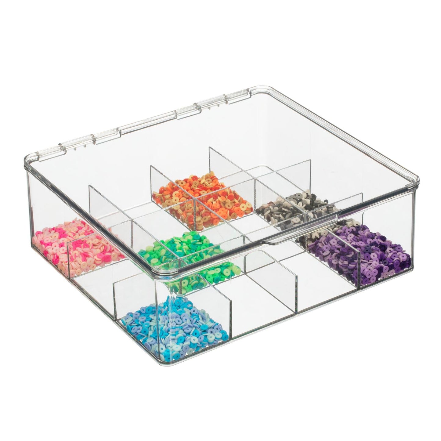 mDesign Plastic Kitchen Organiser — Practical Storage Box with 12 Compartments and Hinged Lid — Pantry Storage Box with Lid for Tea, Coffee, Spices and Other Foodstuffs — Clear