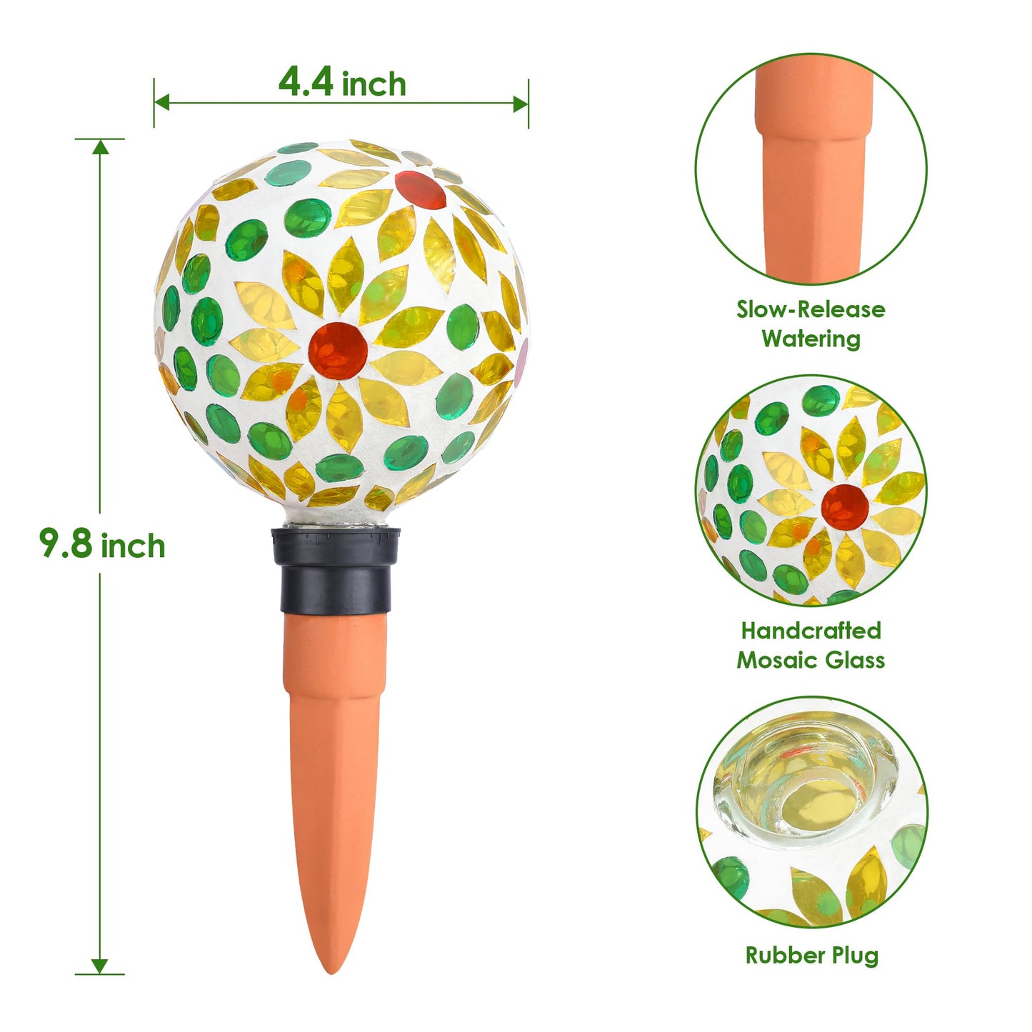 Chonsun Plant Watering Globes Mosaic Self Watering Spikes 2 Pack for Indoor Outdoor Plants Automatic Plant Waterer Plant Watering Devices for Vacations Pot