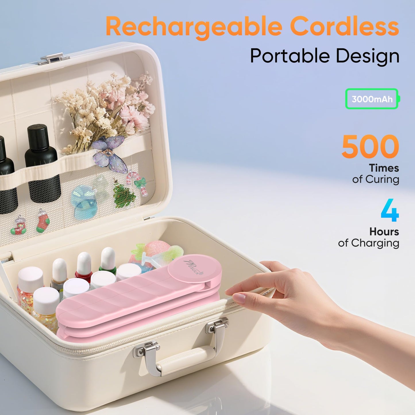 PPESULK 34 LEDs Cordless UV Light for Resin, Fast Curing Foldable UV Resin Lamp with LCD Timer Display, Rechargeable 3000mAh UV Lamp for Jewelry Making, Resin Molds & DIY Resin Crafts (Pink)