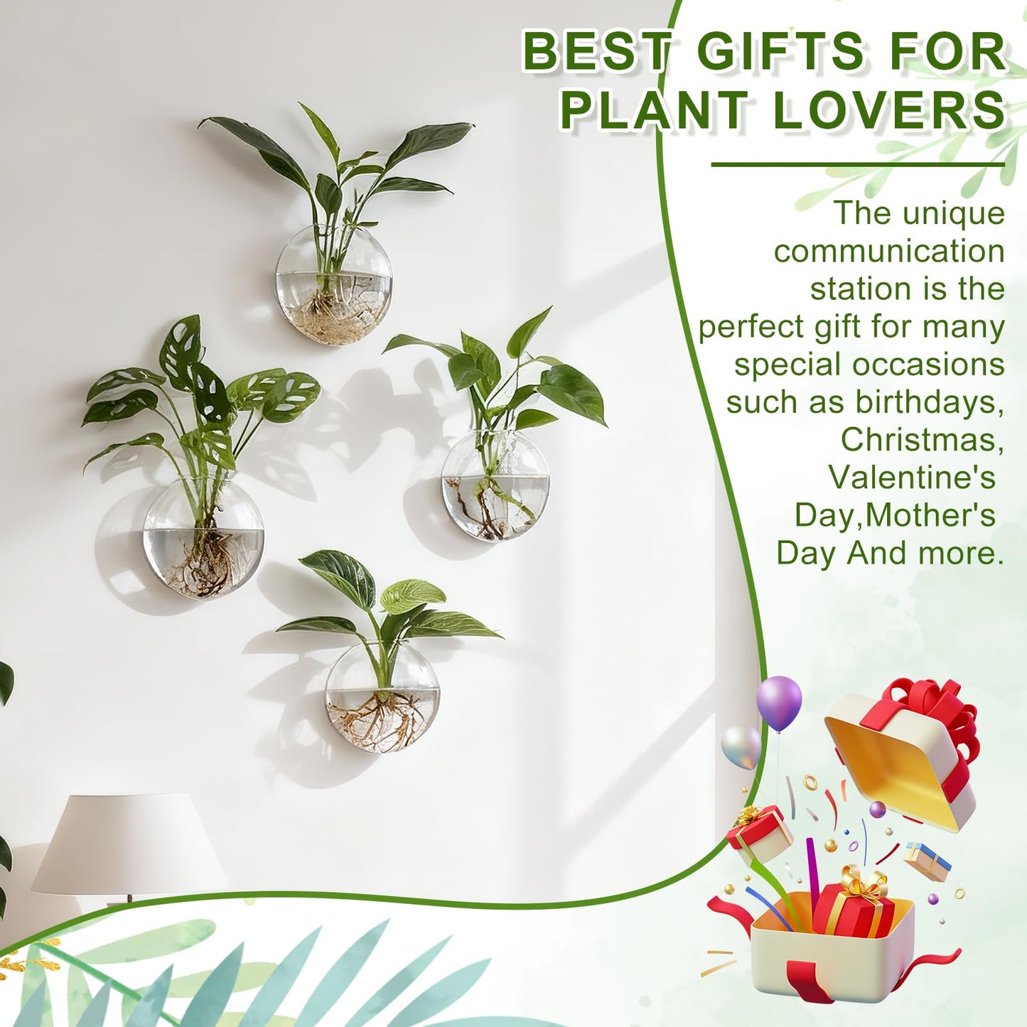 onepeng 4Pcs Wall Hanging Planter Propagation Stations Glass Terrariums Vase for Hydroponics Plants, Bathroom, Home Office Living Room Decor Gift