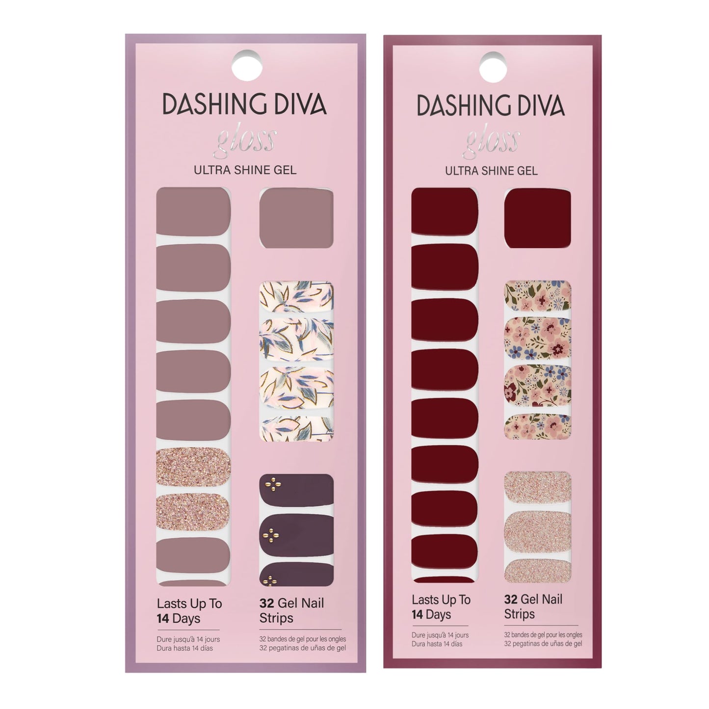 Dashing Diva Gloss Nail Strips Bundle - The Fall Florals Collection - Alpine Retreat & Wildflower - UV Free, Chip Resistant, Long Lasting Gel Stickers - Contains 2 Sets