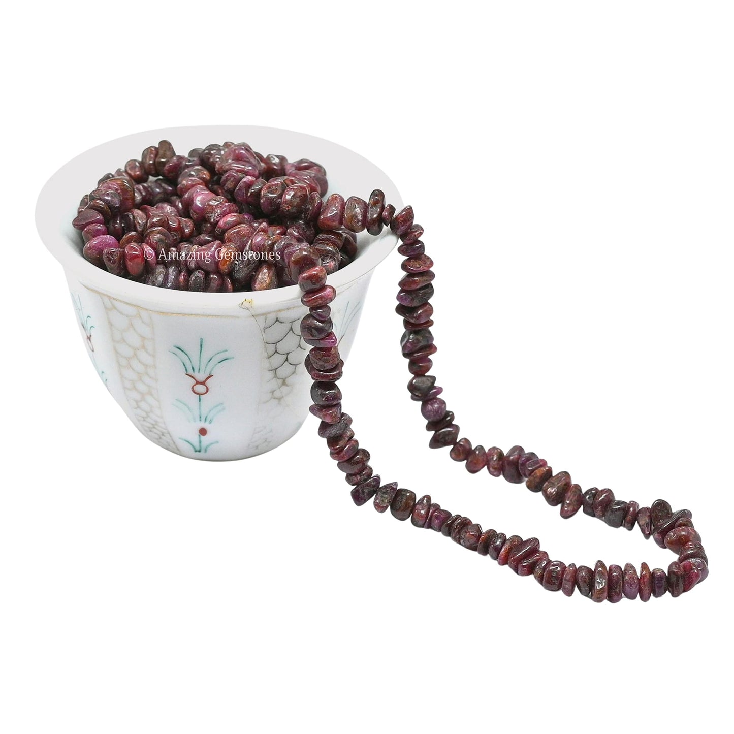 Ruby Pre Drilled Natural Crystals Crushed Chips Beads for Jewelry Making, DIY Handmade Healing Crystals (25 Inch Strand)