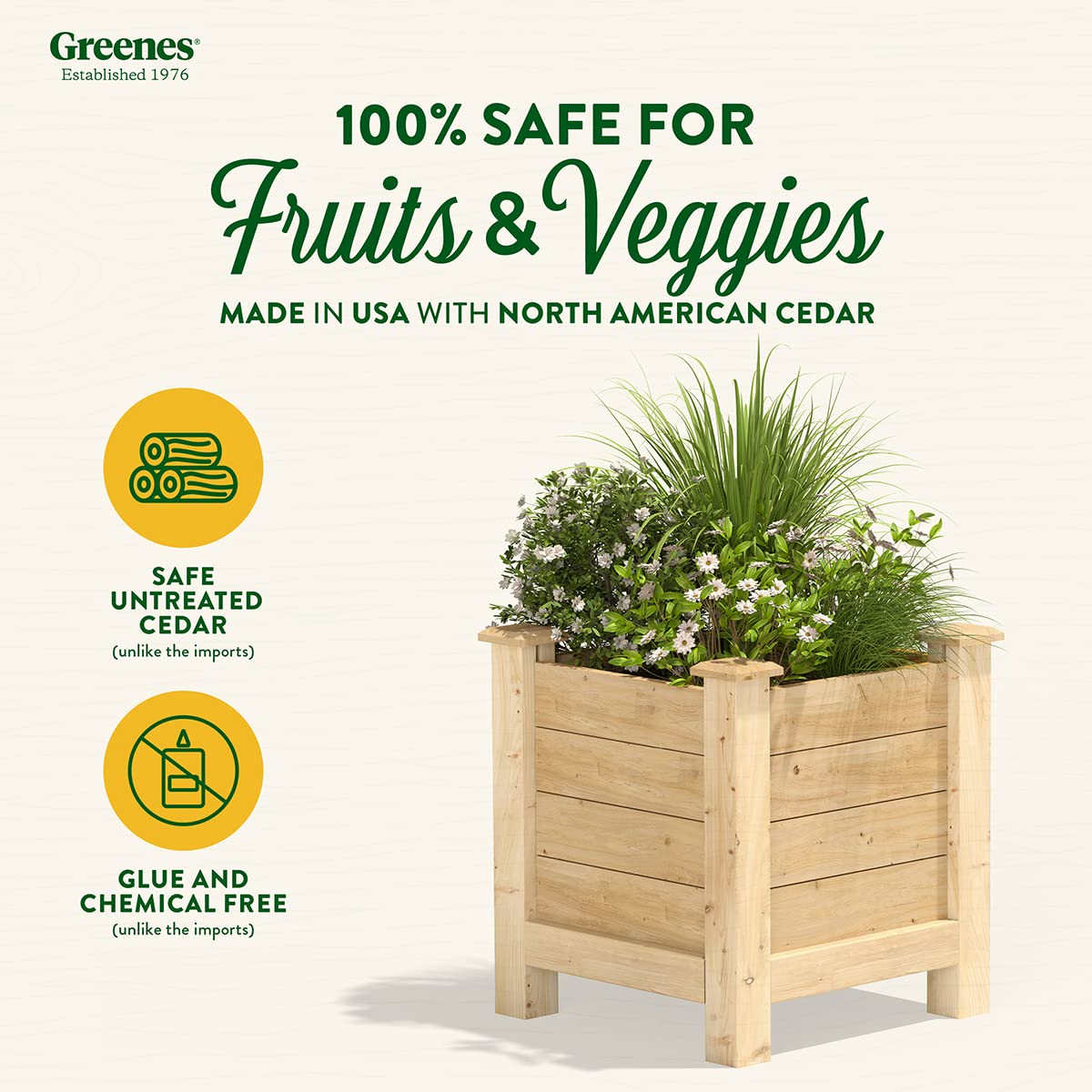 Greenes Fence Premium Cedar Elevated Planter, 16" x 16" x 21" (3/4" Thick) - Made in USA with North American Cedar