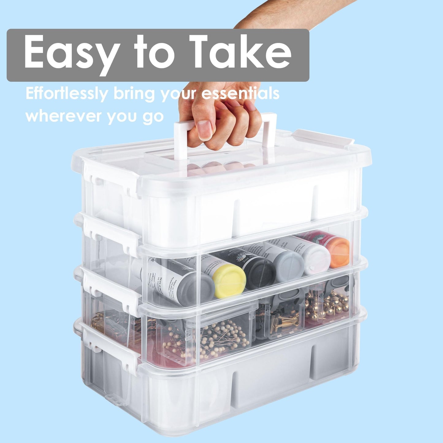 CraftGenes Craft Organizers and Storage, 10QT 4-Layer Durable Sewing Organizer for Sewing Supplies with 2 Removable Trays, DIY Kit Container for Seasonal Decor, Tool, Scrapbook and Art Supplies