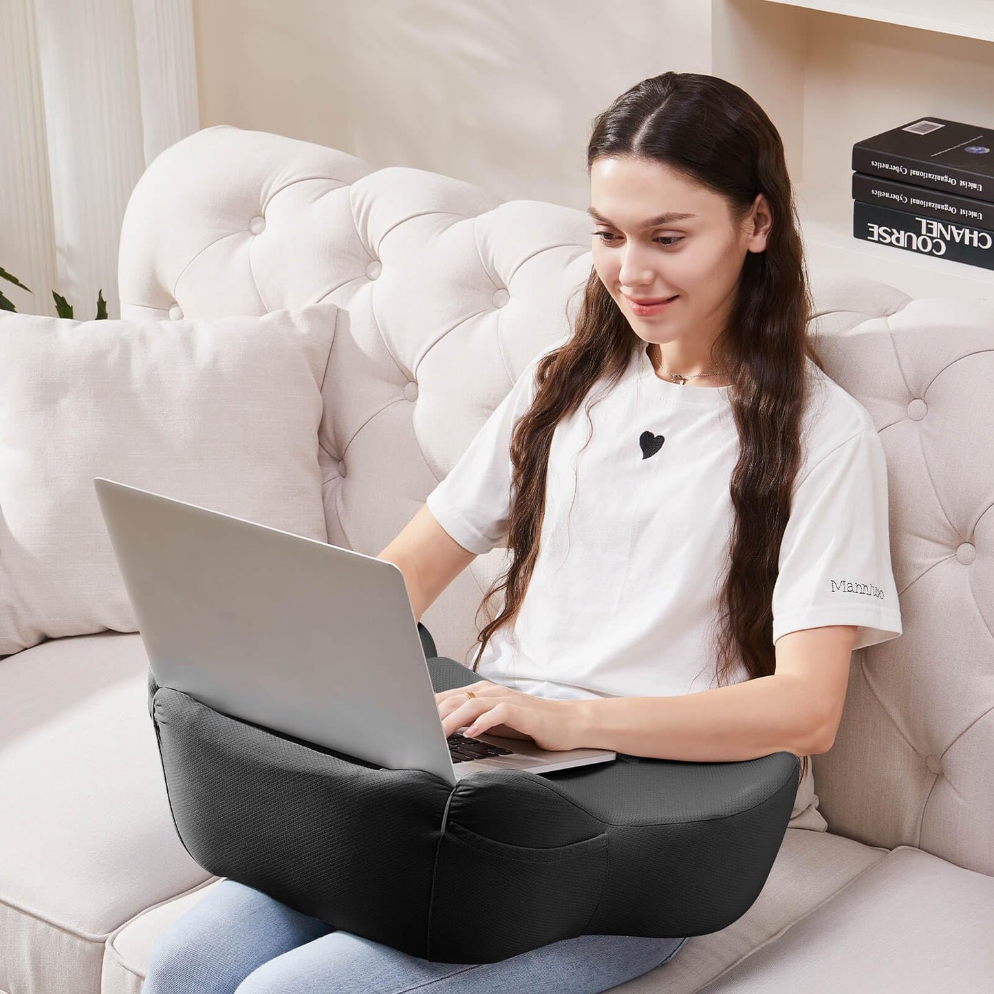 cooloo8 Lap Desk, Reading Pillow, Laptop Pillow for Lap, Portlands Portable Desk Pad for Bed, Couch, Car (Black)