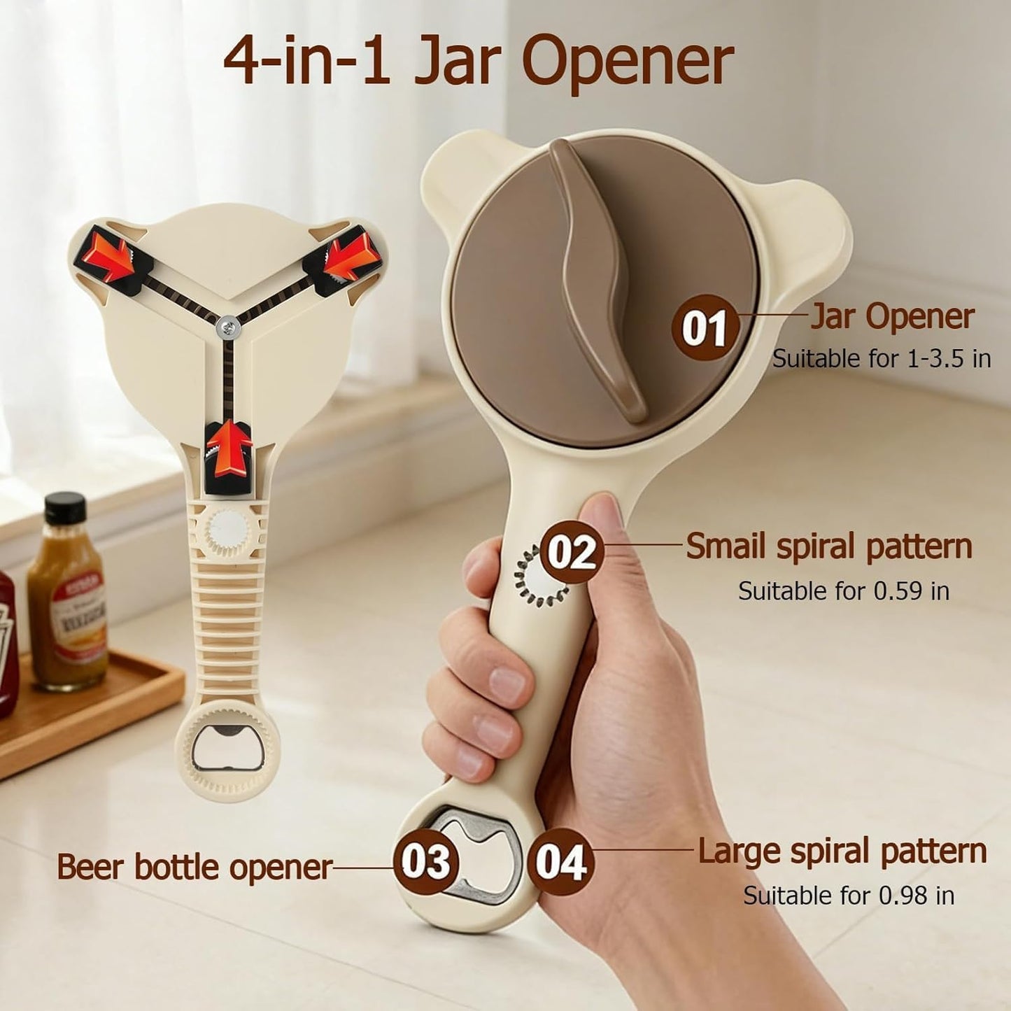 4-in-1 Multi-functional Jar Opener | Stainless Steel Can Opener 2PCS Jar & Bottle Openers | Various-Sized Can Lid Tools Multi Size Lid Tool for Jars Cans Wine Bottles Household Kitchen Tools
