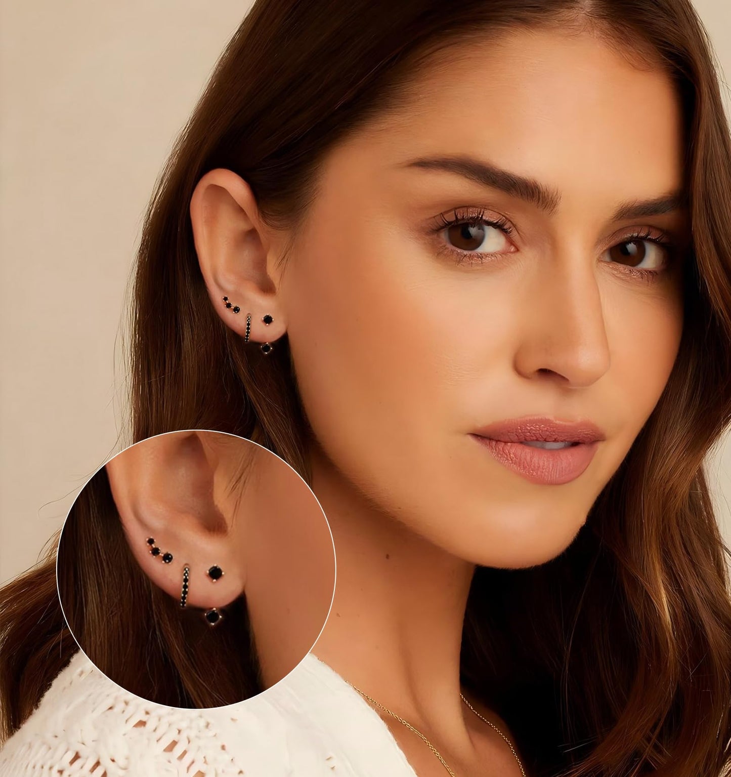 Gold Stud Earrings for Women, 6 Pairs 14K Hypoallergenic Cartilage Earrings for Multiple Piercing, Dainty Small Stackable Hoop Ball Earrings Set (Black-CZ-6 Pairs)