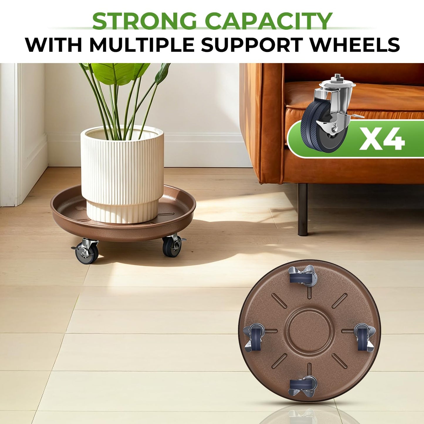 Parsagi Plant Saucer 12" Rolling Plant Caddy Rolling Plant Stand with Wheels – Heavy Duty Metal, Locking, Sturdy, Rust-Resistant Finish, and Easy to Move, 310 lb Capacity, 2 Pack