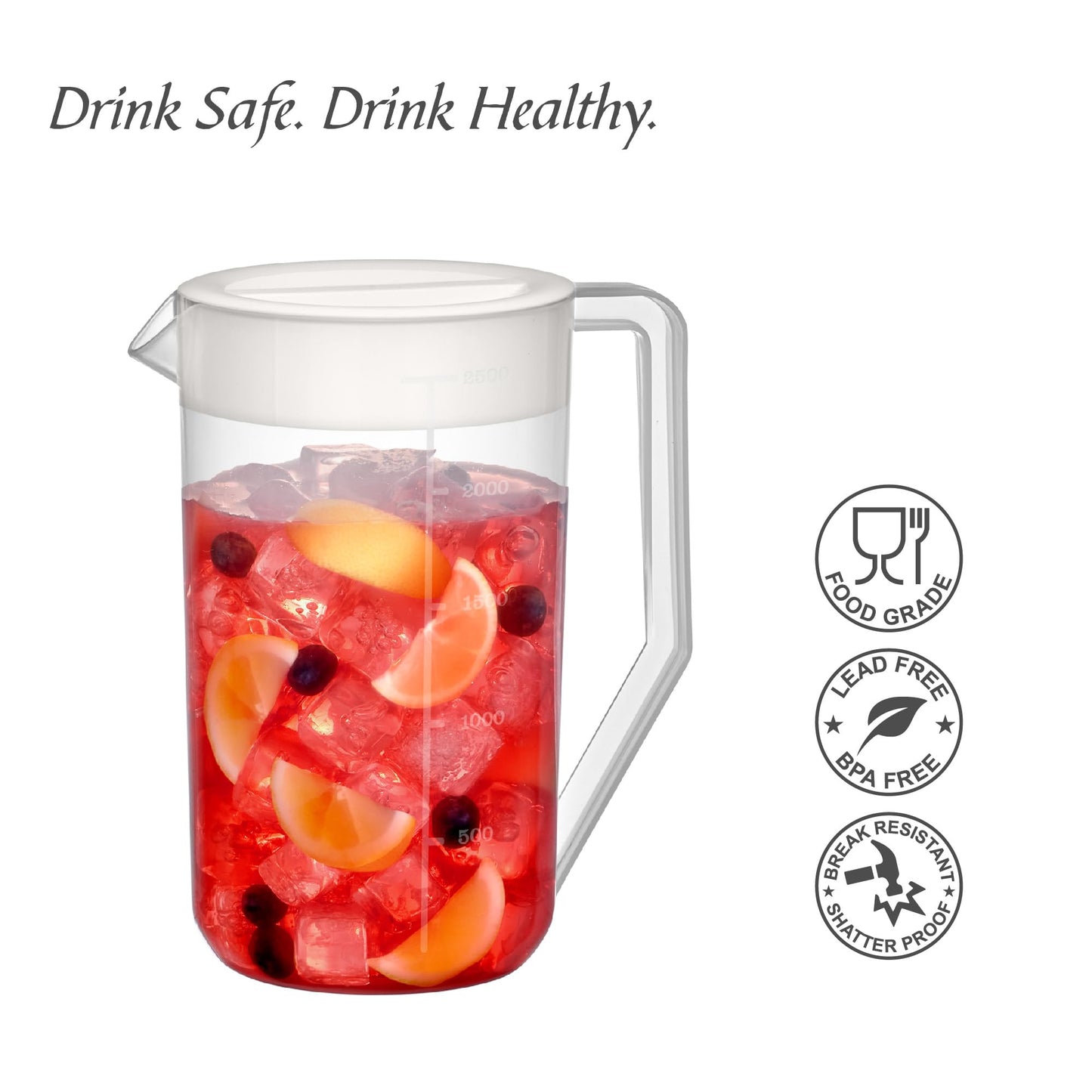 Amazing Abby - Kitchen Party - 2-Quart Plastic Pitcher (1-Pack), Unbreakable Water Pitcher with Lid, BPA-Free, Heat-Resistant, Dishwasher-Safe, Great for Both Iced and Hot Drinks, Indoors and Outdoors