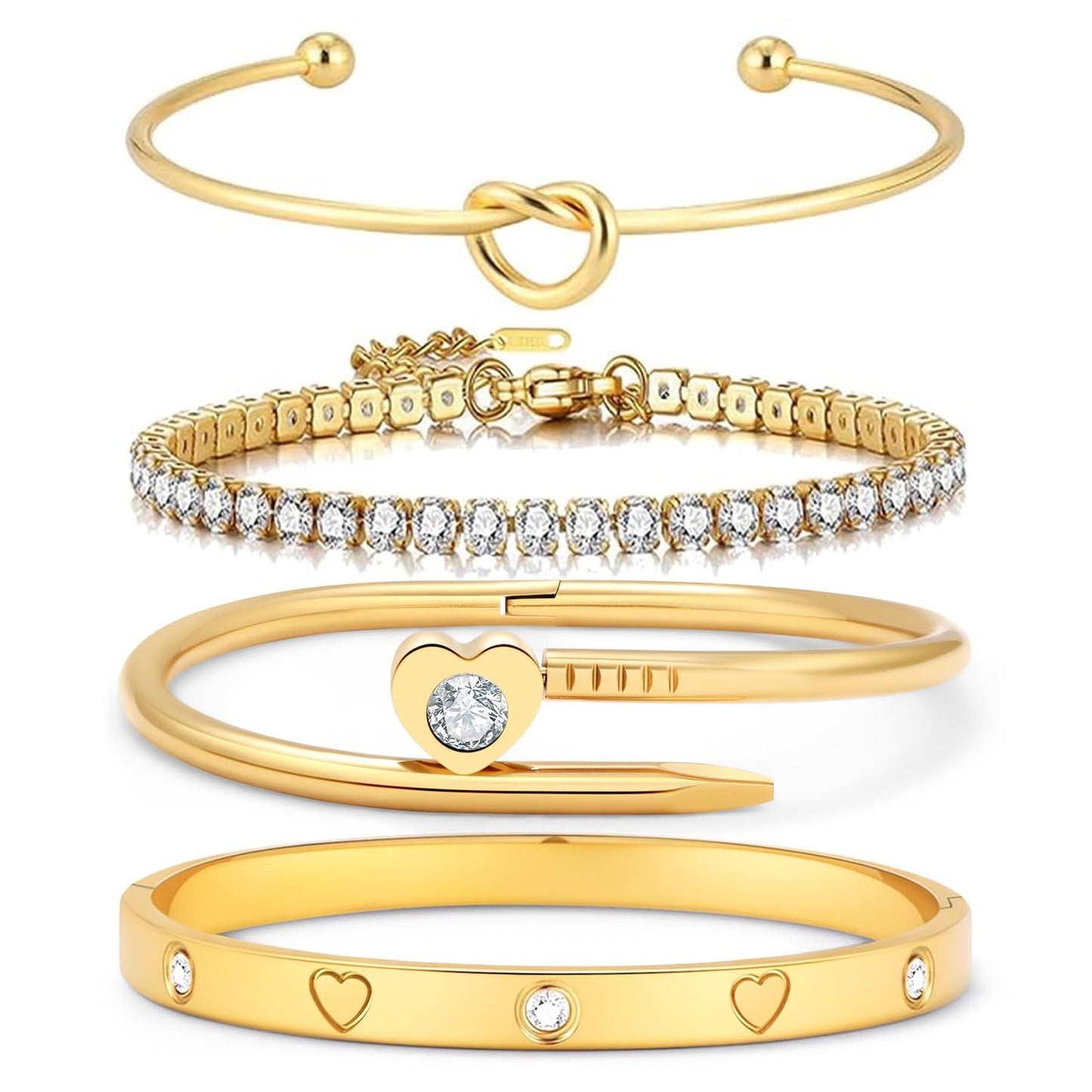 FAFUGA 18 K Gold Plated Love Bangle Bracelet Stack Cuff Jewelry for Women Jewelry Set for Women Gift with Box (style22)
