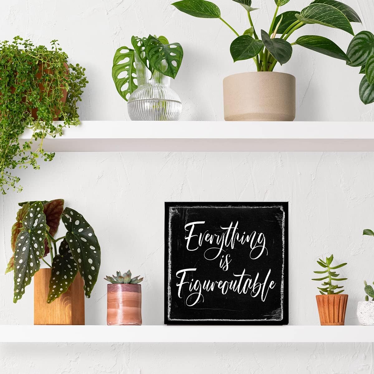 Black Decor - Home Office Desk - Everything is Figureoutable Sign - Inspirational Farmhouse (5x5 Inch)