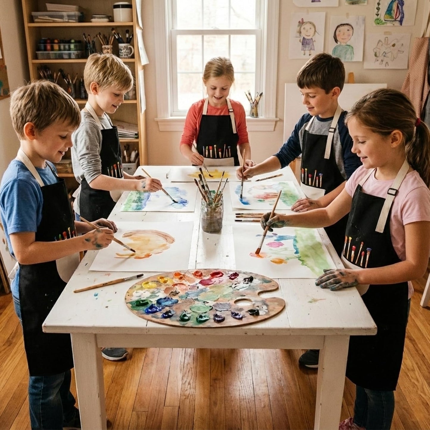 VZZNN 12 Pack Kids Art Smock,Waterproof Kids Painting Apron with Pocket for Art Crafts Painting Cooking Activities (Black)