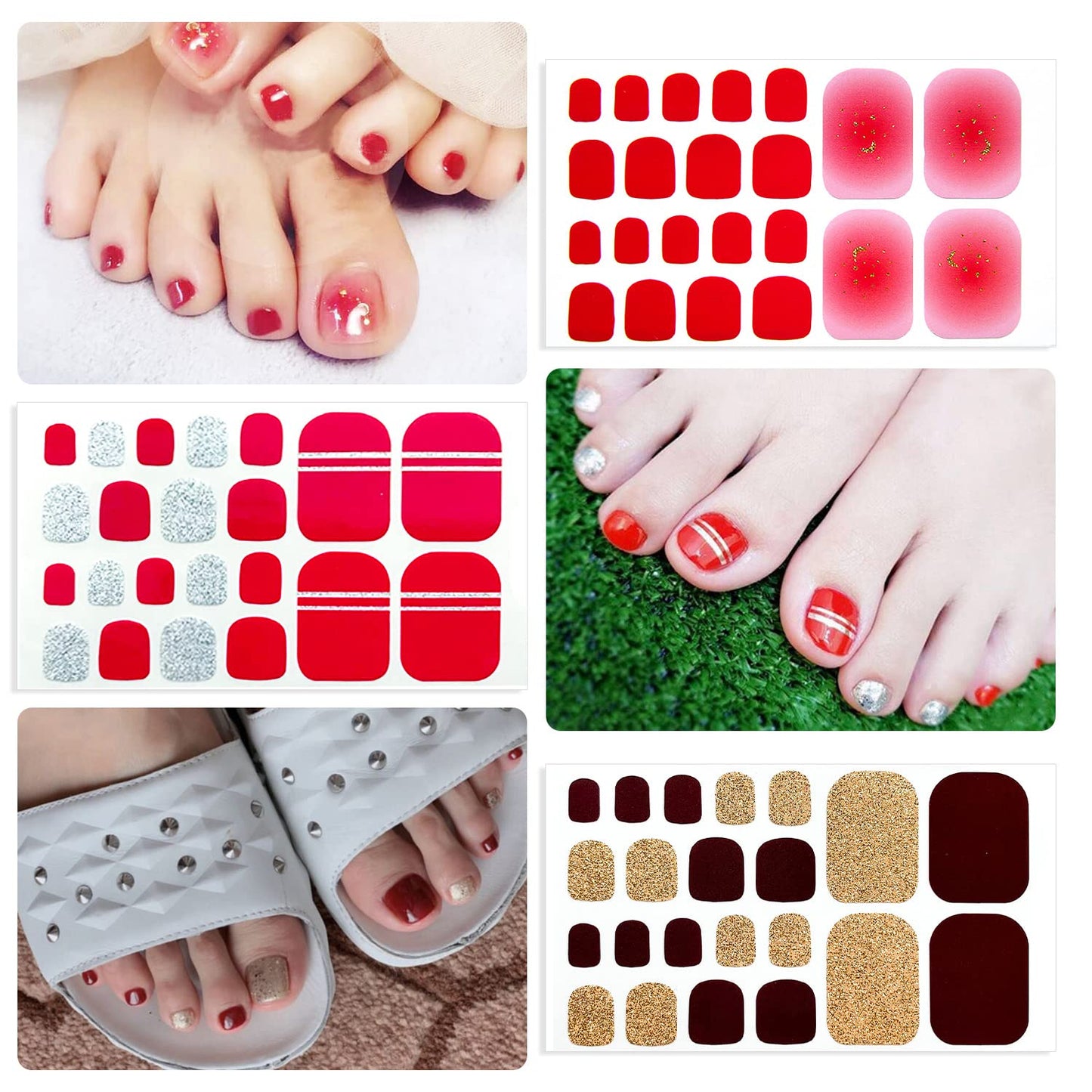 YECIRALA 440 Pcs Red Solid Toe Nail Polish Strips, 20 Sheets Full Cover Toenail Stickers Self-Adhesive Nail Wraps for Women Girls DIY Nail Art Toenails Stickers Stick On Nails Polish Wraps