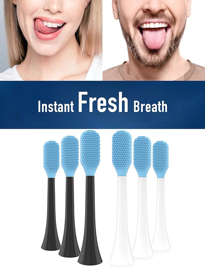 Tongue Scraper Heads Compatible with Philips Sonicare Click-On Handles – Gentle & Effective Tongue Cleaner, Fresh Breath, 3 Pack, Replacement Brush Heads (White, one Size)