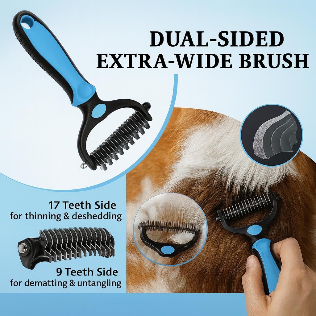 Dog Grooming Kit 6-in-1 for Heavy Shedding – Professional Pet Grooming Tools Set, Complete Home Care Kit with Deshedding Rake, Slicker Brush, Nail Clipper, Bath Brush & Flea Comb for Dogs & Cats