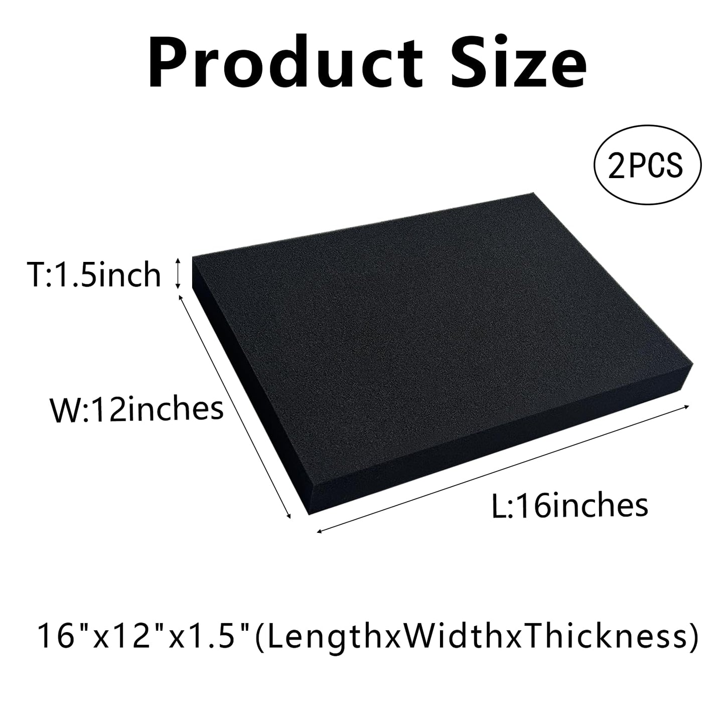 2 PCS Polyurethane Foam Sheets 16 x 12 x 1.5 Inch, Foam Inserts for Cases,Black Cuttable Polyurethane Foam Pad for Packing, Cushioning, Toolbox, Game Box, Storage, Crafts