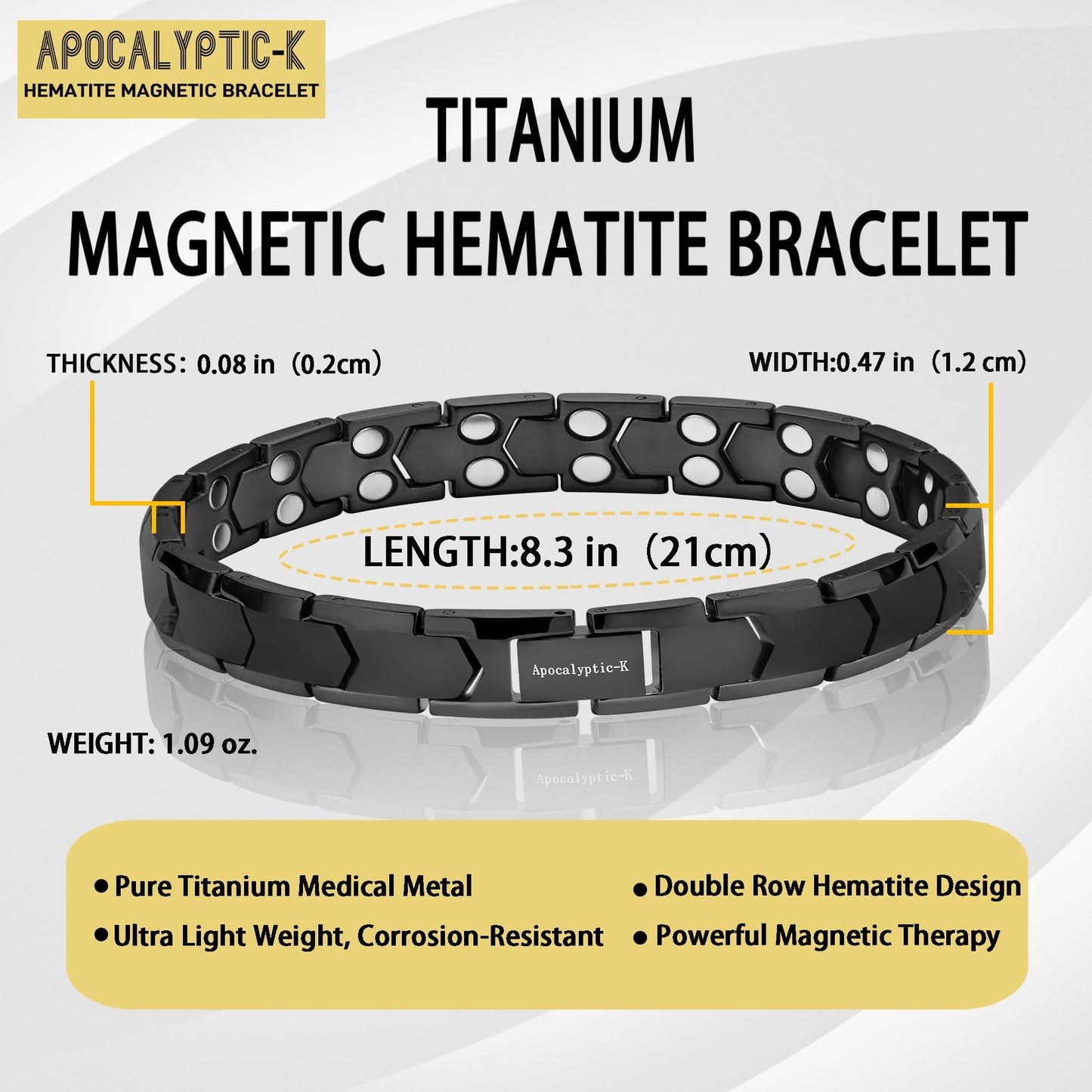 Apocalyptic-K Magnetic Therapy Bracelets,Men's TITANIUM Magnetic Bracelets，Ultra Strength，Pure Titanium (Lightness),Eliminate Static Electricity (Black bracelets)