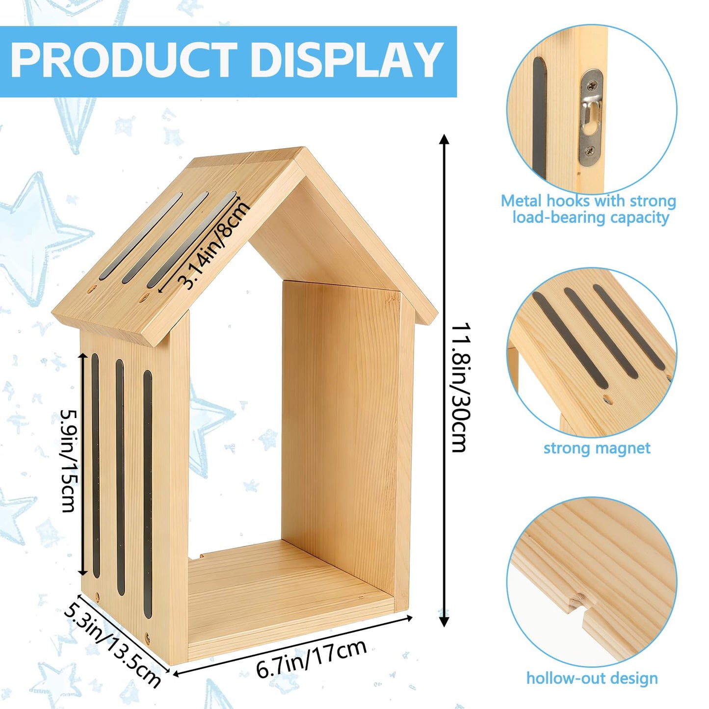 WAKCCIL for Tonies Shelf Magnetic Wall-Mount/Desktop House-Shaped Floating Storage Shelf, Wooden Display Organizer for Tonies Storage, Figure Organizer Rack for 12-40 Figurines Collection