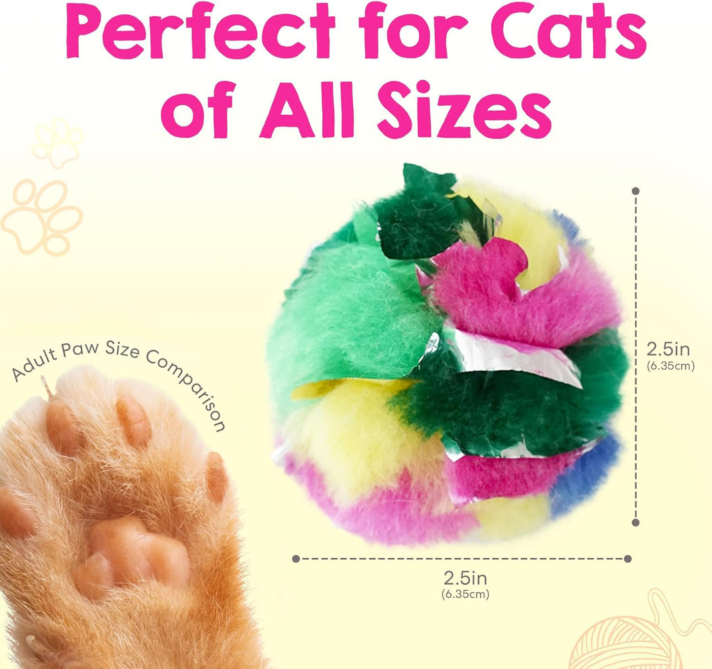 Large Cat Crinkle Balls 2.5 Inch | 24 Pack | Soft Lightweight Indoor Cat Toys with Durable Crinkle Build and Engaging Sound