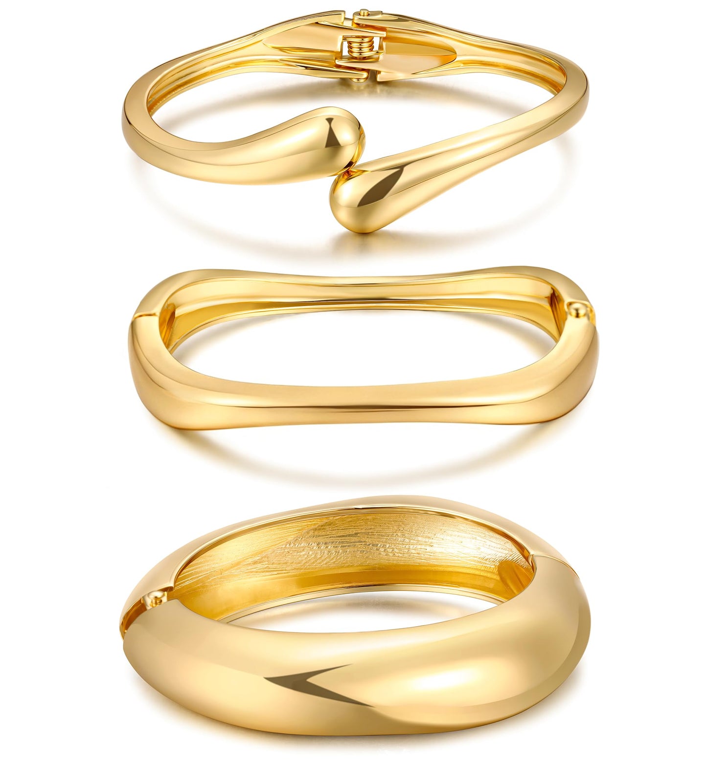 Chunky Gold Bangle Bracelets for Women, Dainty 14k Gold Plated Big Stackable Bangles Set, Trendy Cuff Bracelet Stack Non Tarnish Summer Beach Jewelry Valentines Gifts for Wife Mom