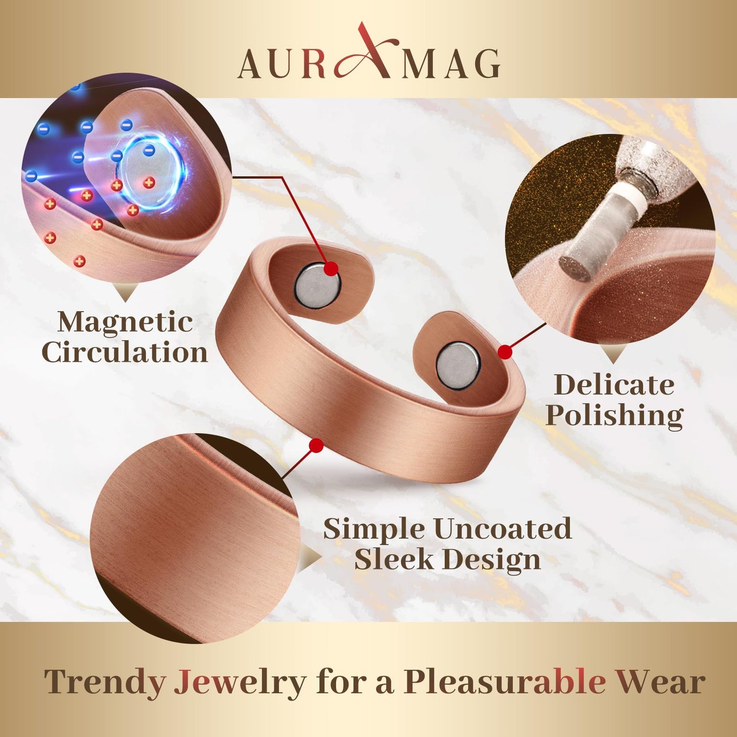 Auramag Copper Rings for Women, Lymph Detox Magnetic Thumb Rings,99.9% Solid Pure Copper Jewelry Gift with Ring Box Products(Set of 2)