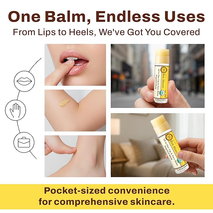 Organic Beeswax Lip Balm - Natural Chapstick for Dry Lips - Honey & Propolis Moisturizing Wand - Non Petroleum Lip Balm for Men & Women - Clean Lip Care for All Skin Types, Pack of 3