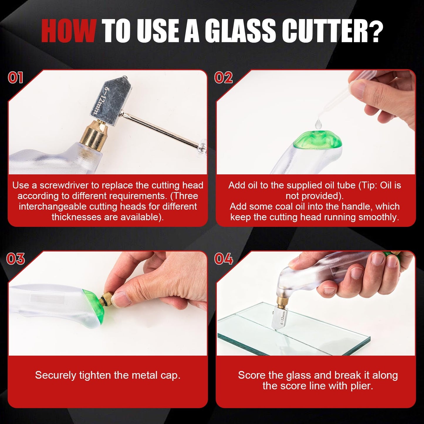 Glass Cutter, Upgrade Stained Glass Breaking Pliers, 2-20MM Glass Cutter Kit, Heavy Duty Glass Cutting Tool for Stained Glass, Tiles, Mosaics Cutting and Breaking