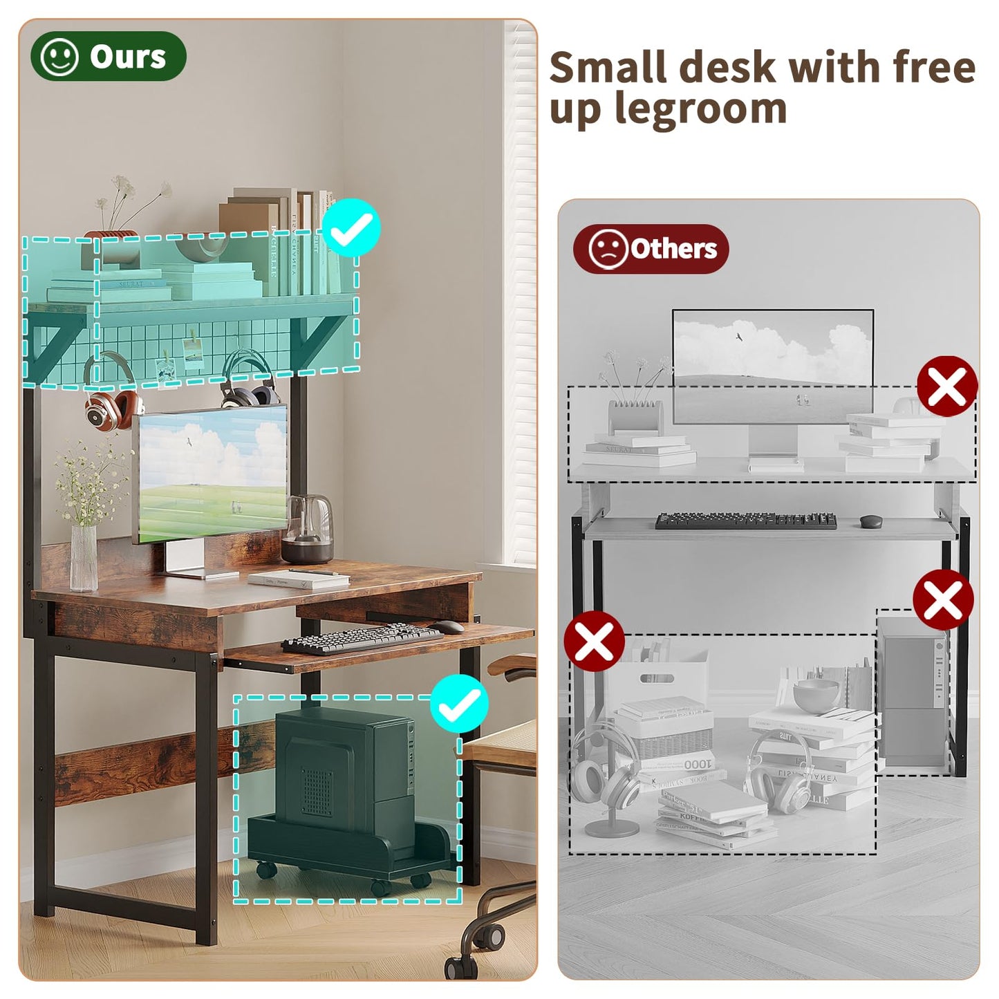 ALISENED 31.5" Small Computer Desk with Hutch, Office Desk Study Table Writing Desk Workstation PC Table for Home Office, Space Saving Design