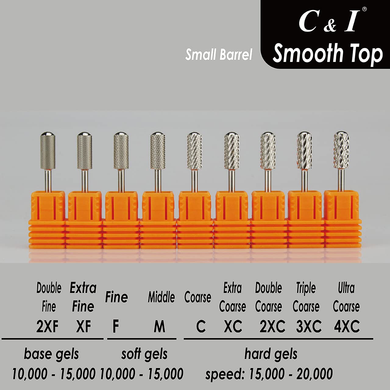 C & I Small Barrel Smooth Top Nail Drill Bit, Safety Round Top, Professional Electric File for Manicure Drill Machine, Remove Nail Gels, Acrylics, 3/32” (Double Coarse - 2XC)
