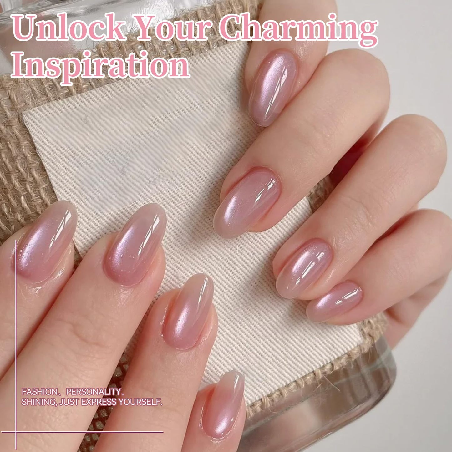 Born Pretty Pink Cat Magnetic Eye Gel Nail Polish,6 Colors Jelly Nude Light Pink Glass Crystal Glitter Shimmer Magnetic Gel Polish, Soak Off U V Gels Valentine's Day Manicure Collection