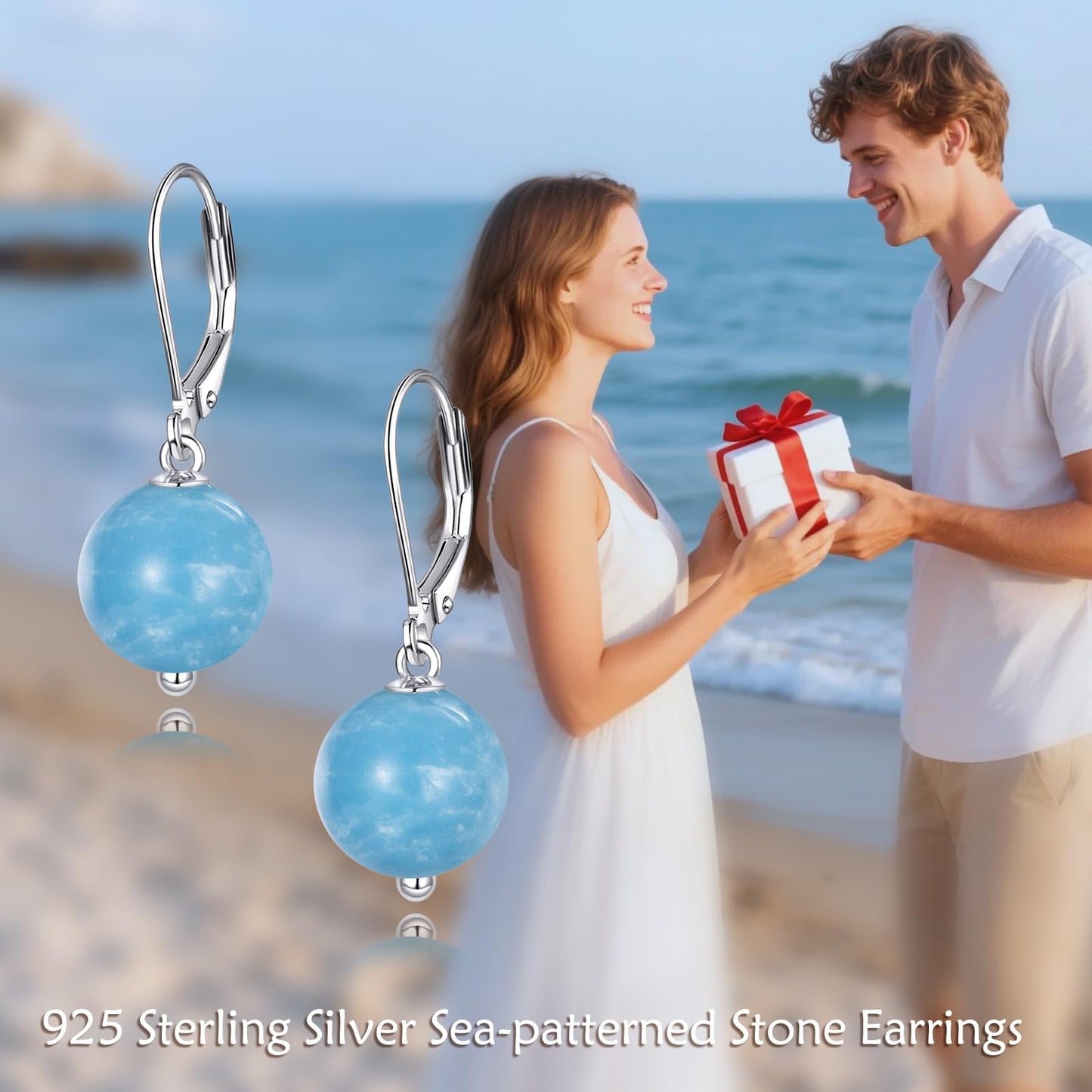 925 Sterling Silver Larimar Leverback Earrings Blue Dangle Drop Jewelry Gifts for Women (Larimar)