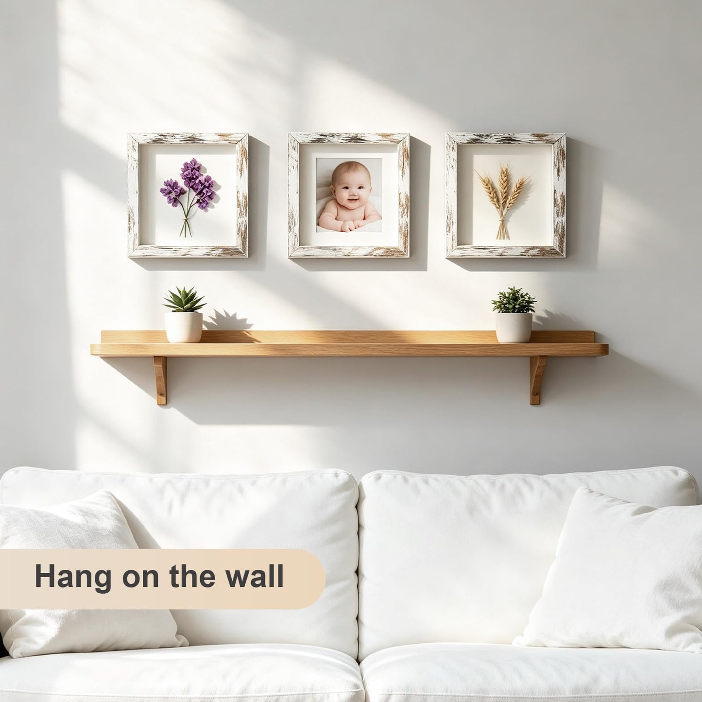 4 Pack 5"x 5" Shadow Box Frames Display Cases Wood Deep Shadowbox for Photos, Dried Flowers, Handicrafts Picture Frames for Wall Tabletop (Distressed White, 5x5)