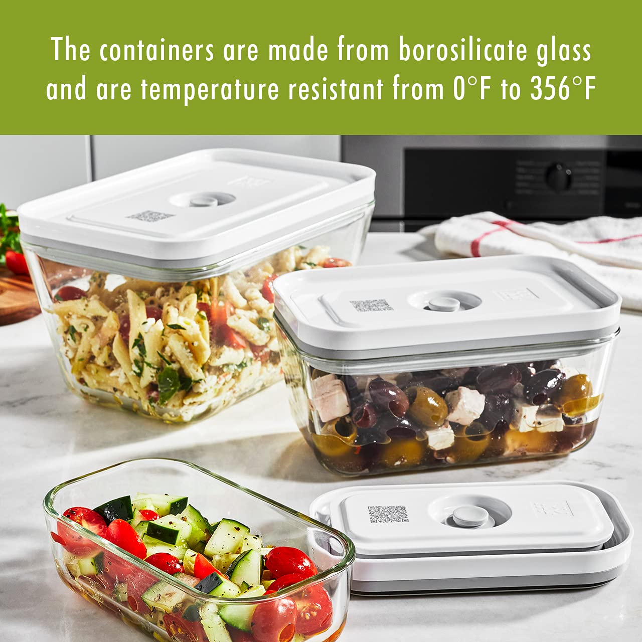 ZWILLING Fresh & Save 2-Piece Small Glass Vacuum Sealer Food Storage Containers with Airtight Lids