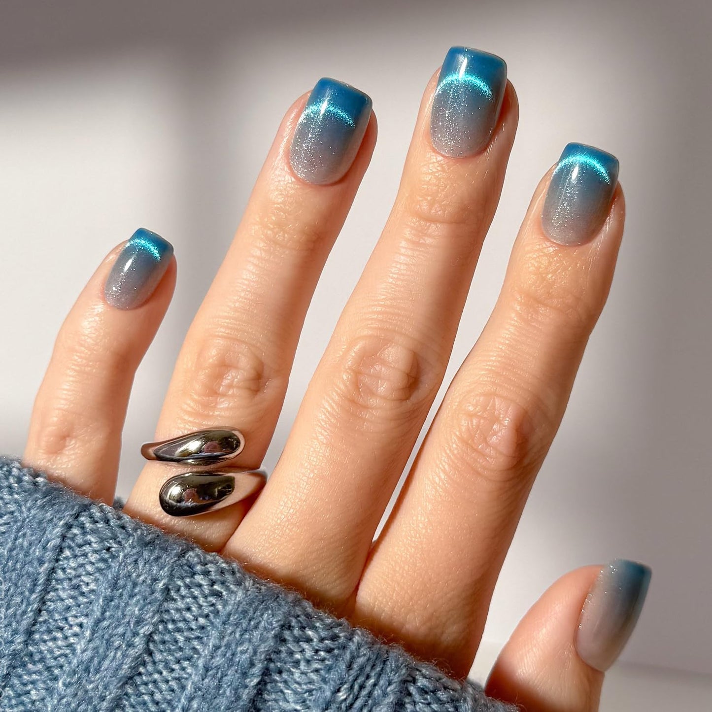 Glamnetic Press On Nails x Harry Potter™ - Lumos | Short Squoval Fake Nails with Velvet Blue Magnetic Gradient Tips, Salon Quality Officially Licensed | 15 Sizes - 30 Nail Kit with Glue