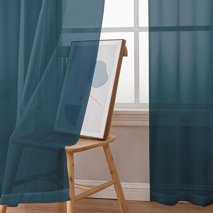 Simplebrand Dusty Blue Valances 14 Inches Long for Living Room Pocket 2 Panel Light Filtering Sheer Translucent Valence Toppers for Short Window Kitchen Bathroom Bedroom 42x14 Inch Length