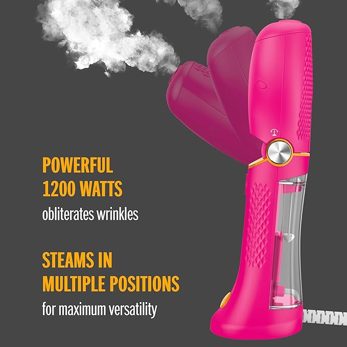 Conair Handheld Garment Steamer for Clothes - Power Steam: Small Size, Big Power - Great for Home, Office, or Travel with Dual Voltage for Worldwide Use, Pink
