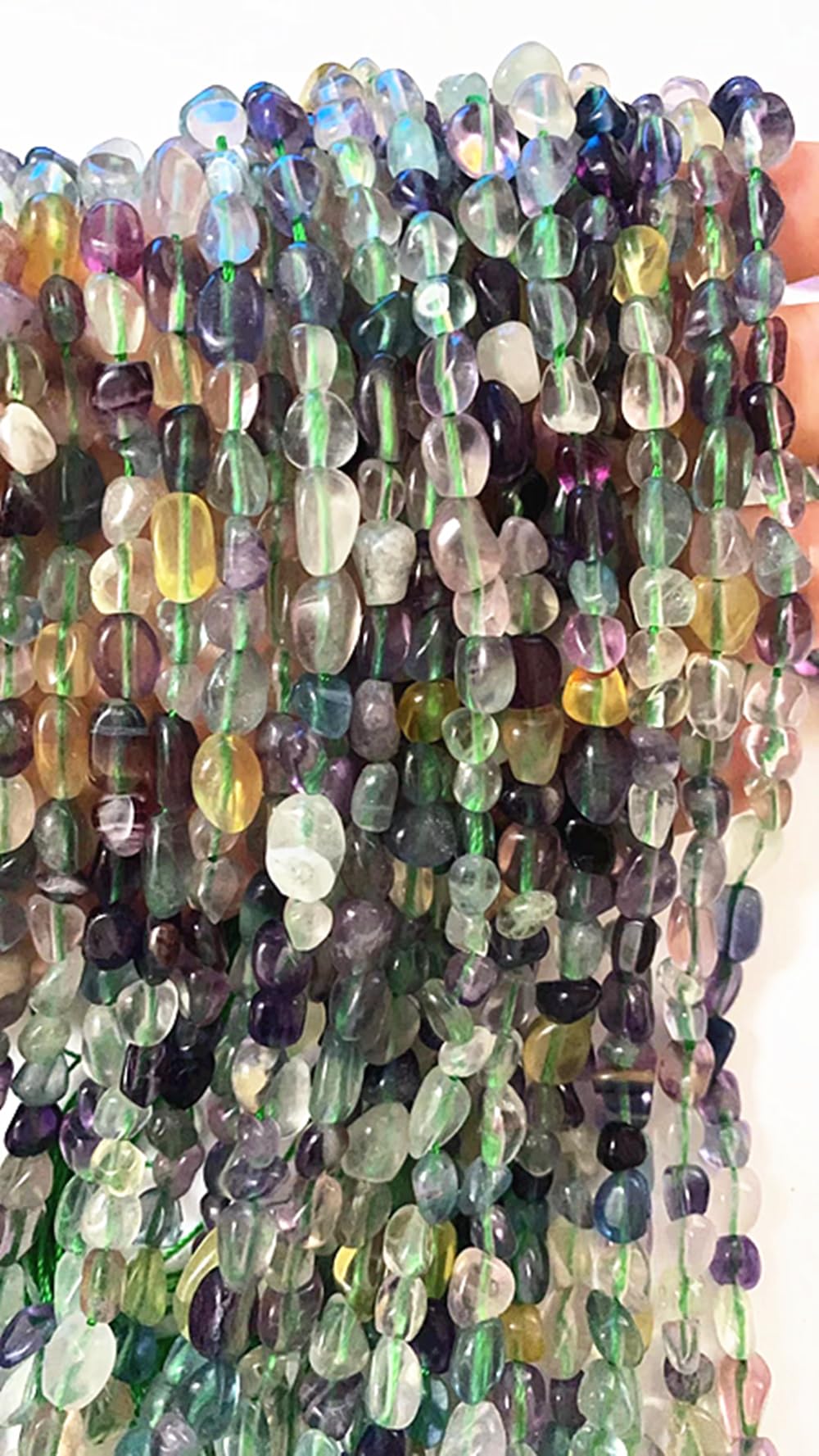 jodaying 6-8mm Natural Mutilcolor Fluorite Nuggets Oval Free Tumbled Pebble Semi Precious Gemstone Loose Stone Beads Approx 15.5 inch for DIY Jewelry Making