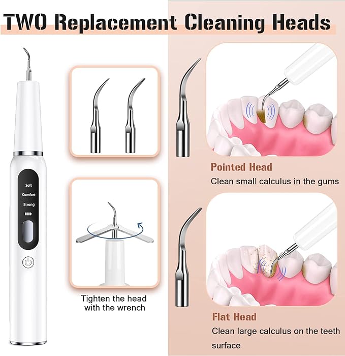 Plaque Remover for Teeth, Tartar Remover for Teeth, Rechargeable Electric Tartar Scraper with 3 Modes and Smart Protection, IPX7 Waterproof Dental Cleaning Kit with Tongue Cleaner (Black)
