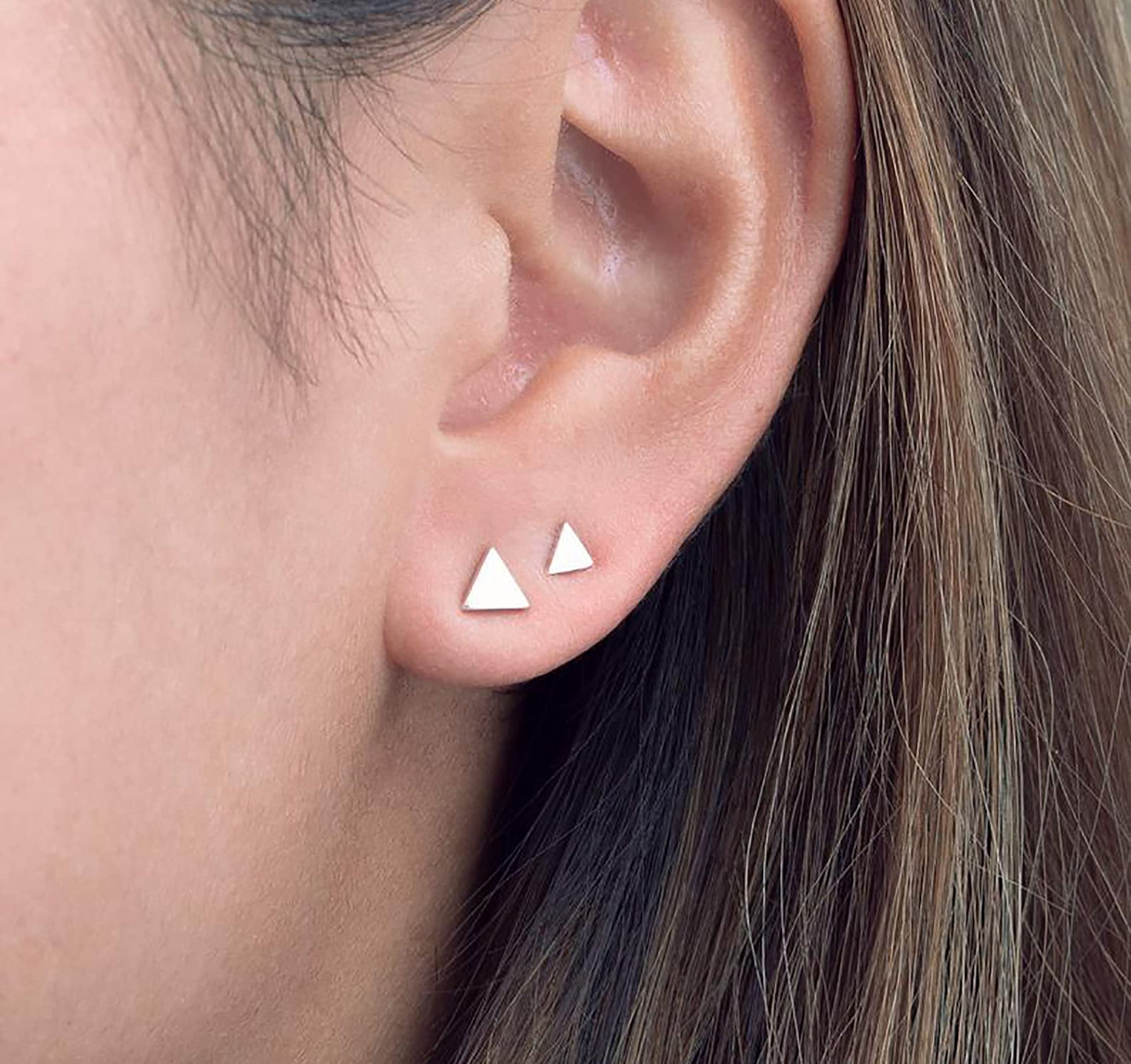 Sterling Silver Stud Earrings for Women Men- 4 Pairs of Hypoallergenic Simple Geometric Small Stud Earring Set Tiny Triangle Square Heart Star Stud Earrings Mini Cartilage Tragus Earrings, Silver