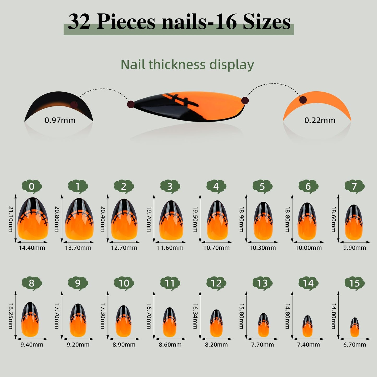 Sifvoo Orange French Tip Press On Nails Short Almond, Glossy Reusable Press On Nails for Women, 32 Count 16 Sizes Nail Kit with Glue (SV-09)