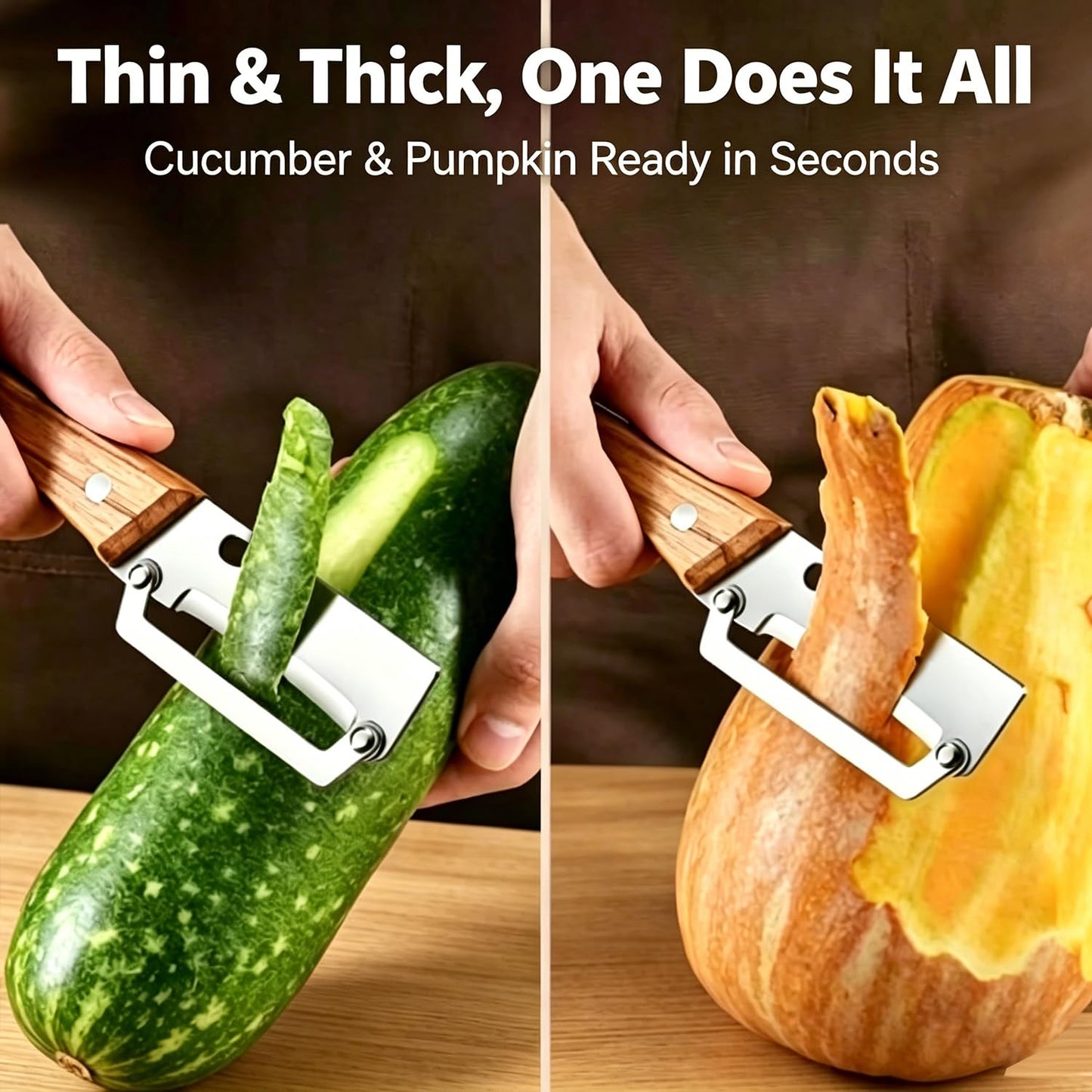 2-in-1 Multifunctional Vegetable Peeler, Premium Vegetable Peeler with Wooden Handle and Bottle Opener, Kitchen Tool for Fruit Apple Potato Pumpkin Papaya (2PCS)