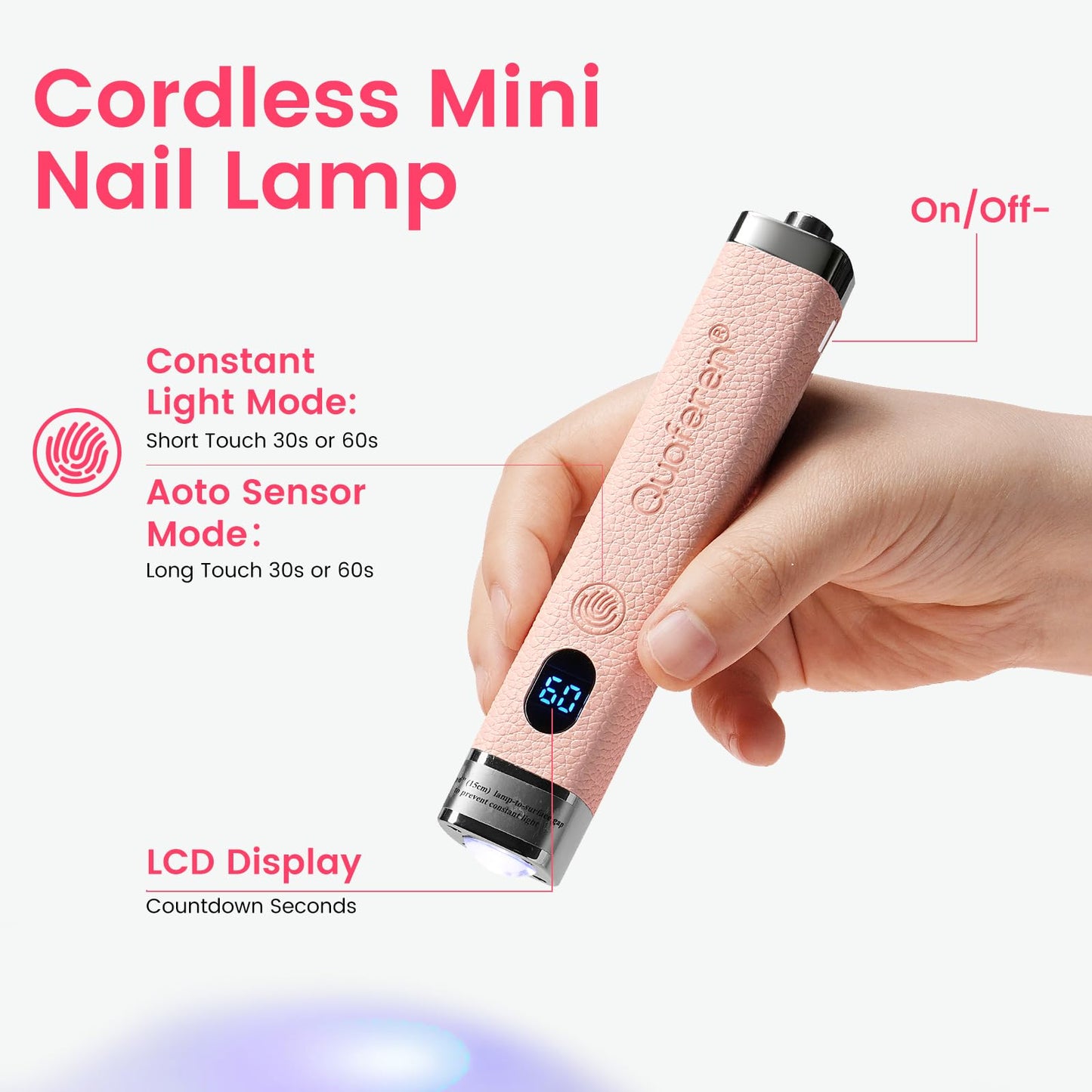 Quaferen Mini Handheld UV Light for Gel Nails with Stand, Rechargeable Flash Cure Nail Lamp with Auto Sensor, Cat Eye Magnet for Fast Drying at Home Salon (Pink)