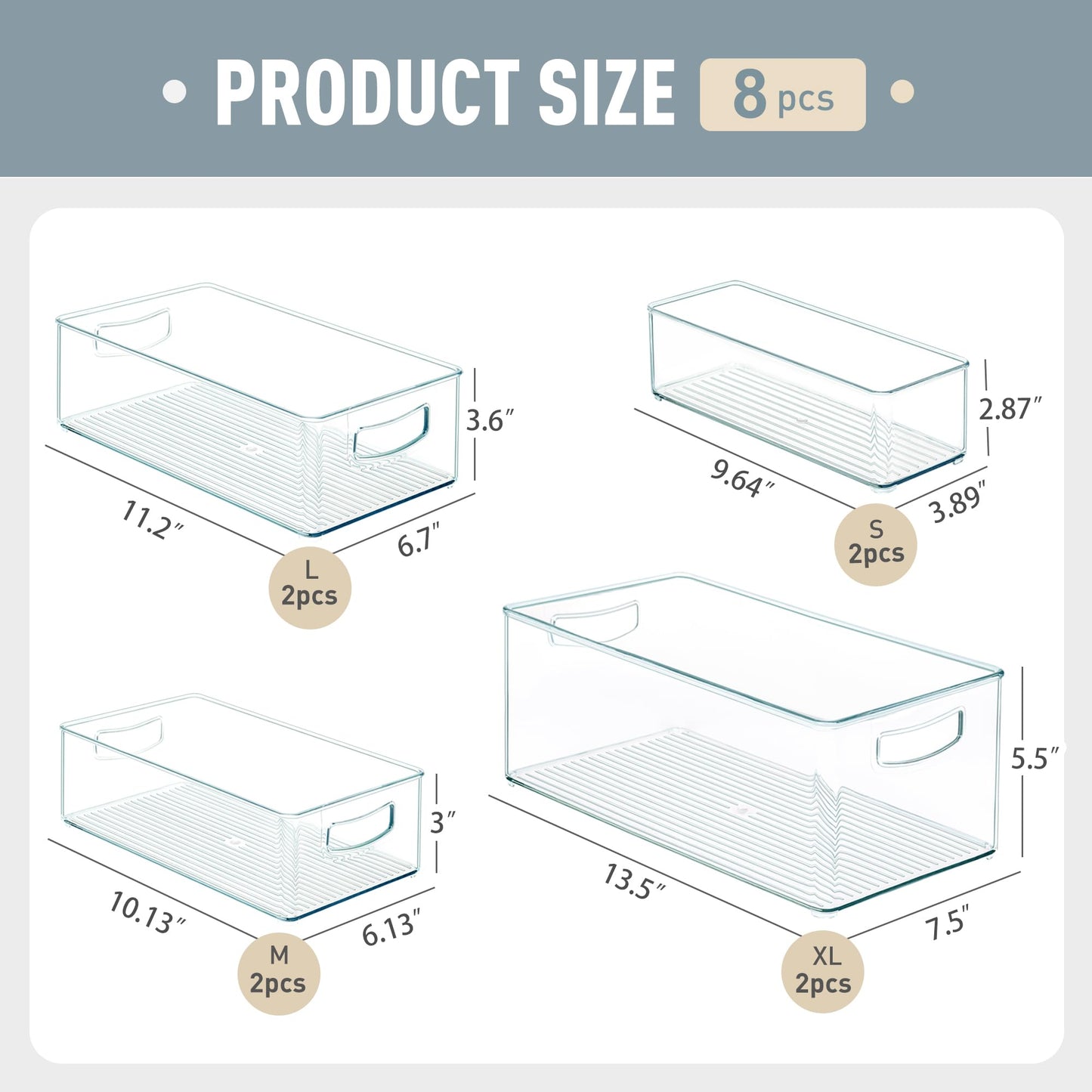 Heyuzb 8 PACK Freezer Organizer Bins Fridge Organizer Storage Stackable Deep Freezer Storage Bins with Side Handles Refrigerator Organizers and Storage Home Organization Must Haves