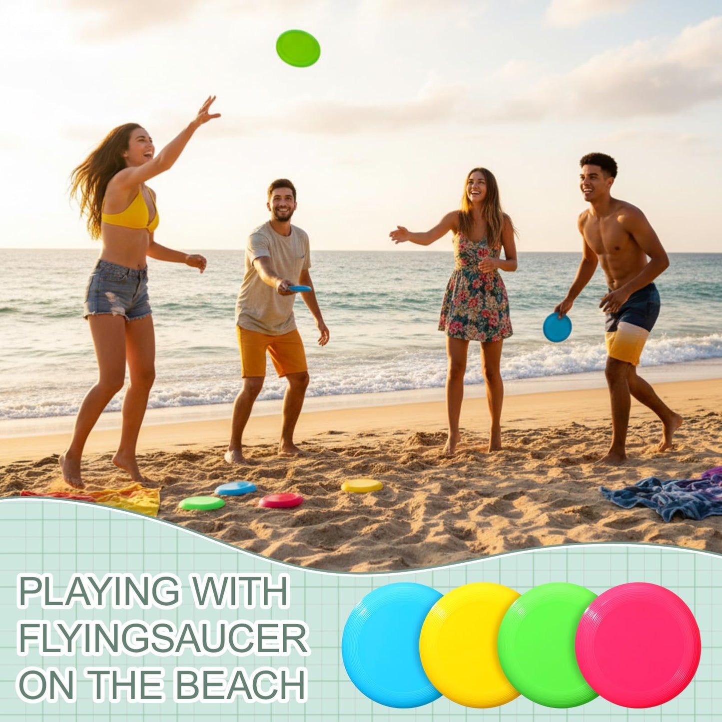 Hiboom 300 Pcs Kids Flying Discs 3.4 Inch Mini Flying Disks Bulk Flyer Toy for Outdoor Pets Dog Yard Lawn Games Party Kindergarten Teaching Favors, 4 Colors