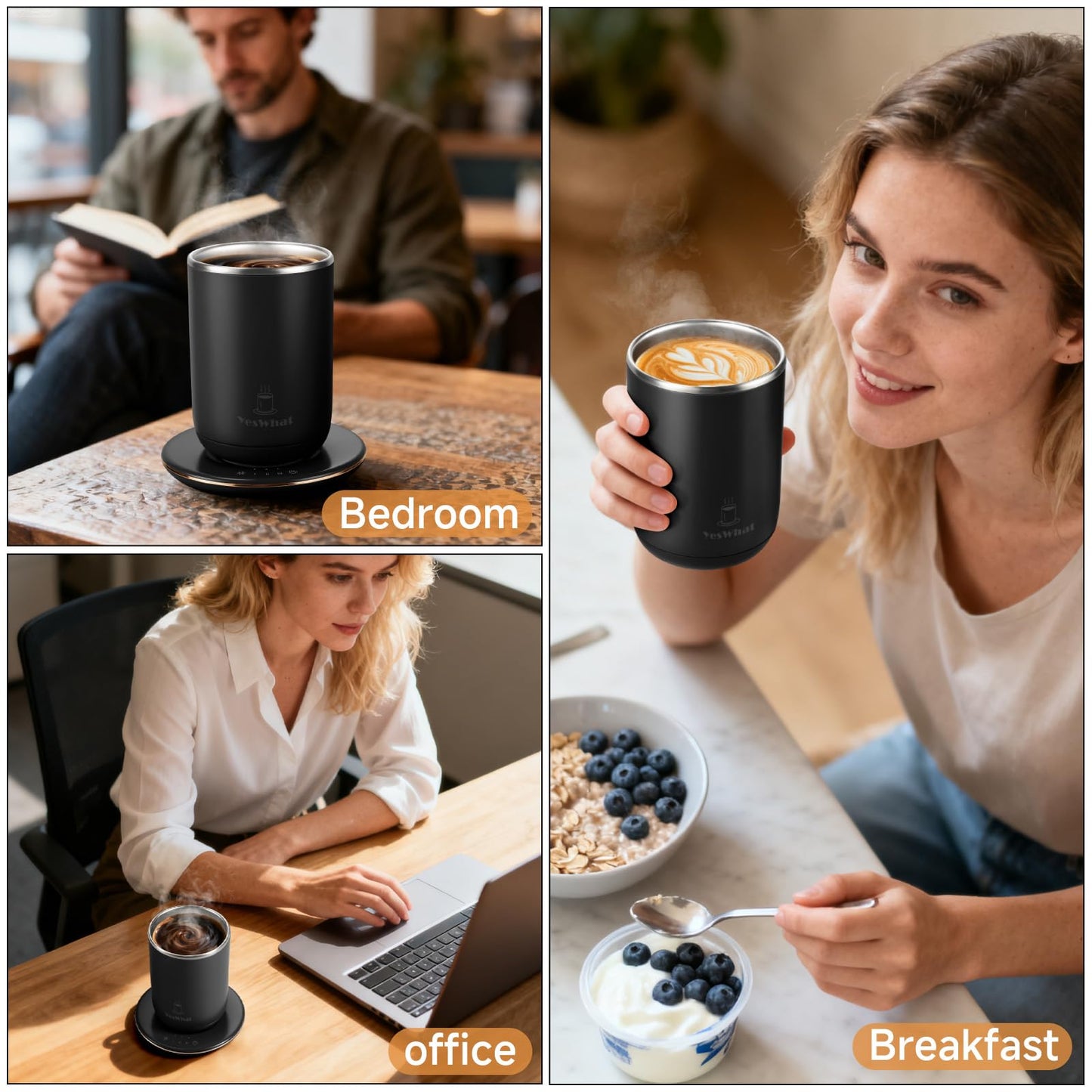 Self Stirring Coffee Mug, Self Heating Coffee Mug 10 oz, Heated Coffee Mug with Smart Temperature Control, Electric Coffee Cup with Heating Base, Auto Shut Off Warming Mug for Mom