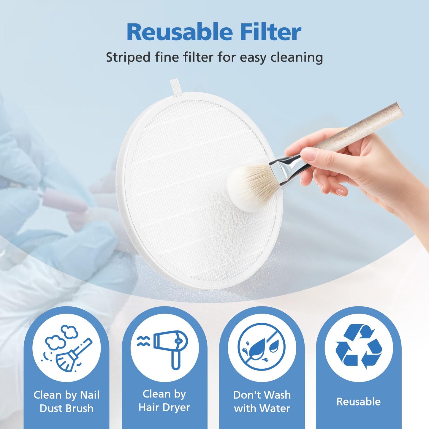 4 Pack Nail Dust Collector Replacement Filter Compatible with MelodySusie Nail Dust Collectors, Models SPro/ XC320J, Attach 99% of Nail Dust and Fly Ash, Reusable Acrylic Nail Tool, White