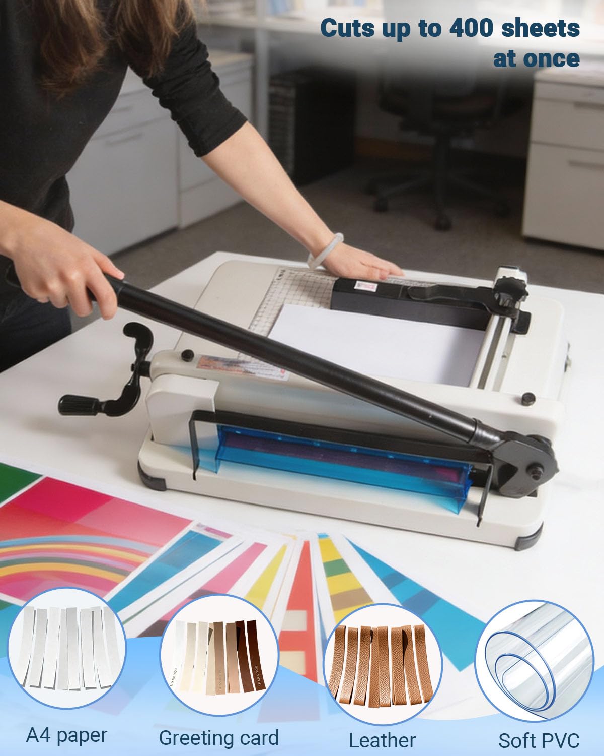 12 Inch Heavy Duty Guillotine Paper Cutter,Cuts 400 Sheets A4 Paper,Solid Steel Construction with Imperial Sizing & Dual Safety Features,Industrial Stack Paper Trimmer for Offices,Schools,Print Shops
