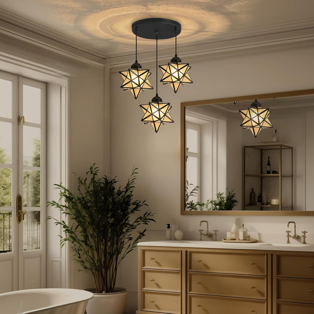 Frosted White Glass Dining Room Chandelier Farmhouse Pendant Lights for Kitchen Island Light Fixture Modern Chandeliers with Warm Light Bulbs Black